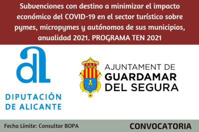 Subvenciones con destino a minimizar el impacto econmico del COVID-19 en el sector turstico. anualidad 2021. PROGRAMA TEN 2021