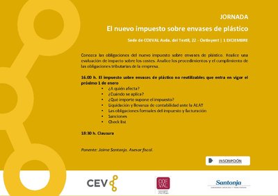 Jornada COEVAL-CEV: "El nuevo impuesto sobre envases de plstico"