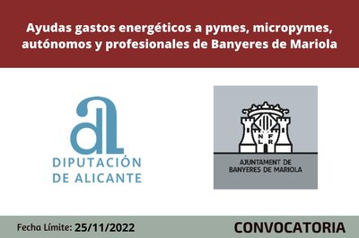 Ayudas gastos energticos a pymes, micropymes, autnomos y profesionales de Banyeres de Mariola