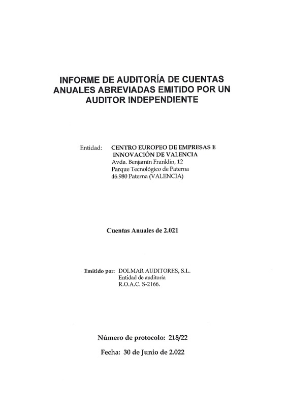 Informe Auditora CEEI VLC 2021