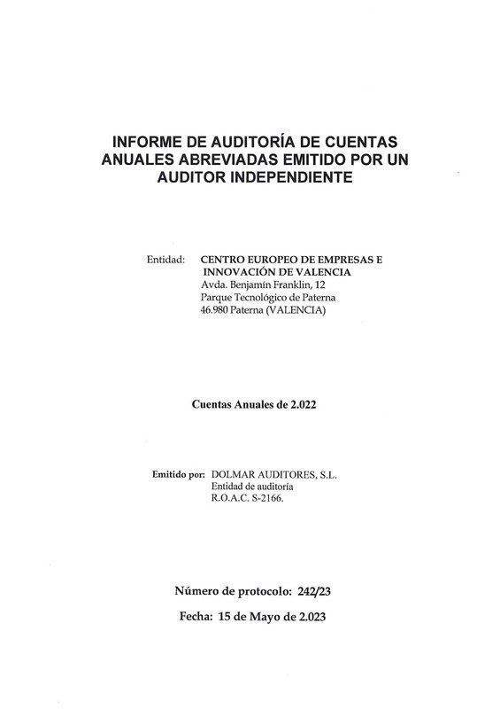 Informe Auditora CEEI VLC 2022