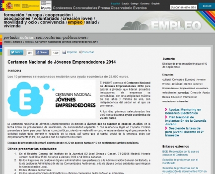 Ayudas Jvenes Emprendedores 2014. Certamen Nacional