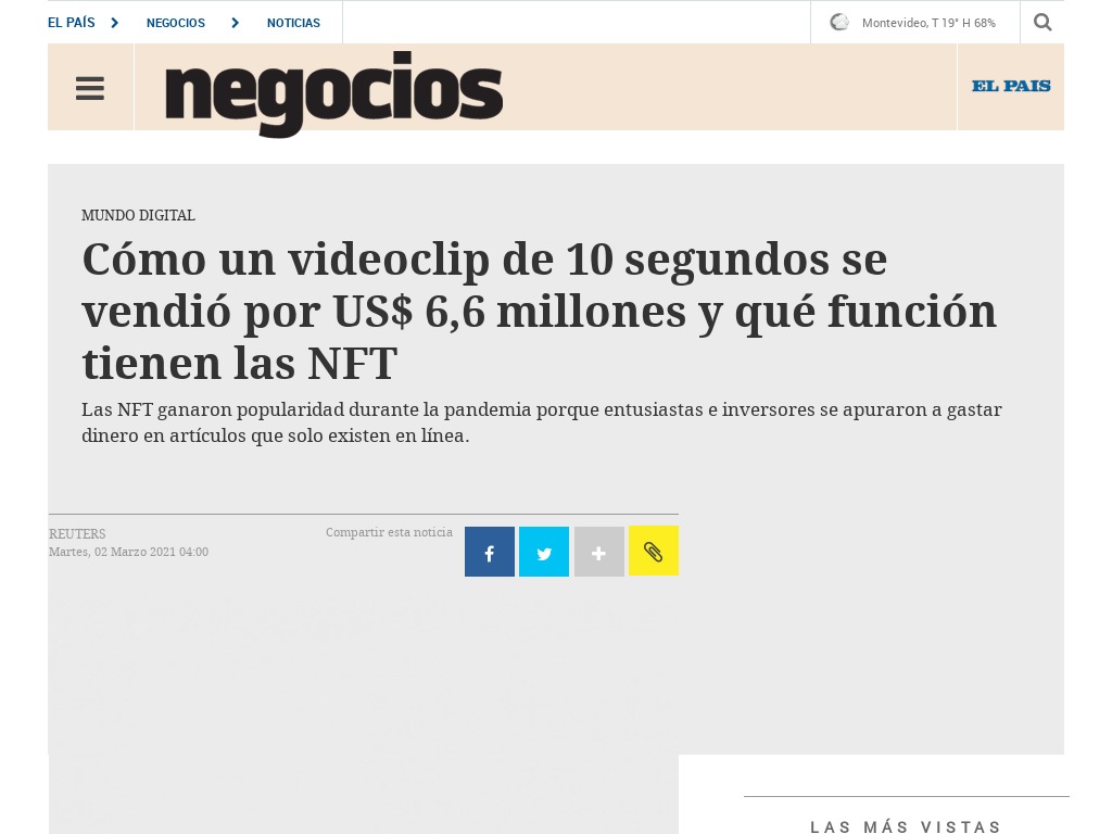 Cmo un videoclip de 10 segundos se vendi por US$ 6,6 millones y qu funcin tienen las NFT